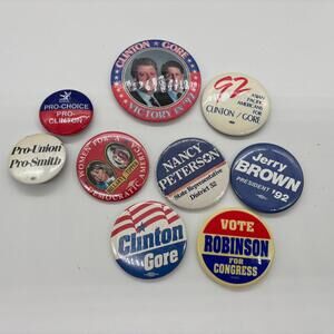 Vintage Politics Team Clinton Campaign Pins Bill Clinton & Al Gore President '92